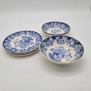 Set Of 6 Blue & White Pomeroy Plates Bowls Davenport Engravings 1793 Floral Desi